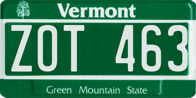 VT license plate ZOT463
