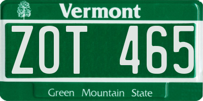 VT license plate ZOT465