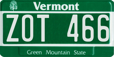 VT license plate ZOT466
