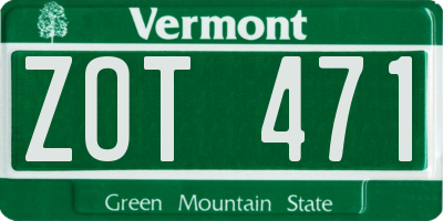 VT license plate ZOT471