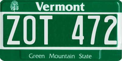 VT license plate ZOT472
