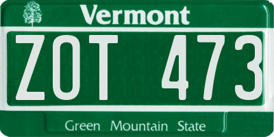 VT license plate ZOT473
