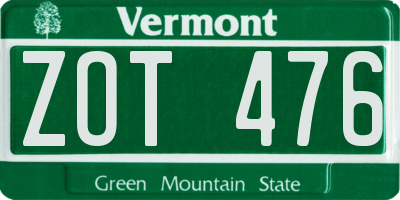 VT license plate ZOT476