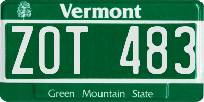 VT license plate ZOT483