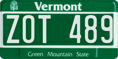 VT license plate ZOT489