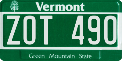 VT license plate ZOT490
