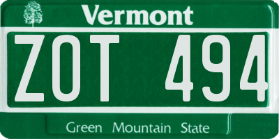 VT license plate ZOT494
