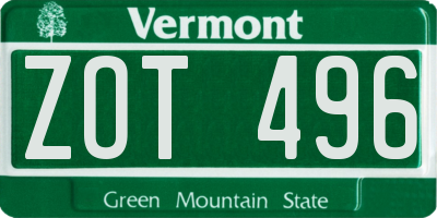 VT license plate ZOT496
