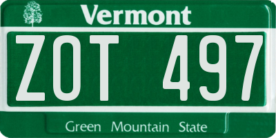 VT license plate ZOT497