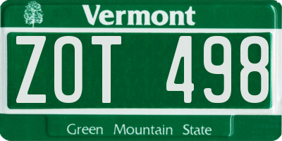 VT license plate ZOT498