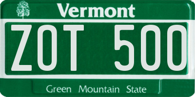 VT license plate ZOT500