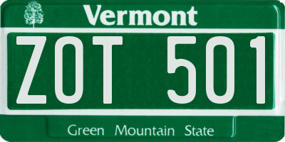 VT license plate ZOT501