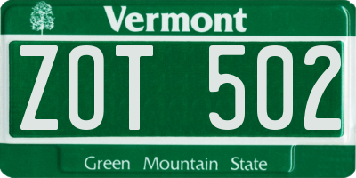 VT license plate ZOT502