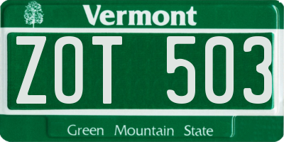 VT license plate ZOT503