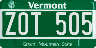 VT license plate ZOT505