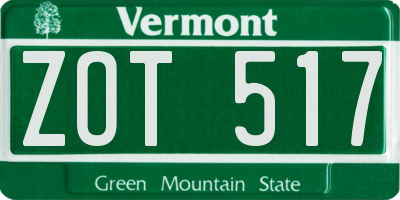 VT license plate ZOT517
