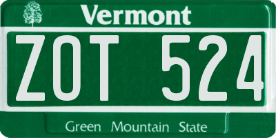 VT license plate ZOT524
