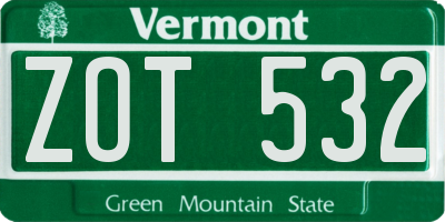 VT license plate ZOT532