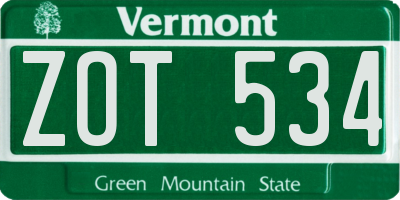 VT license plate ZOT534