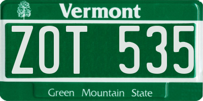 VT license plate ZOT535