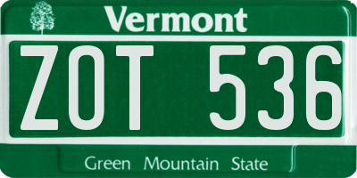 VT license plate ZOT536