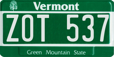 VT license plate ZOT537