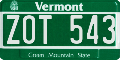 VT license plate ZOT543