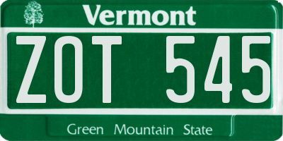 VT license plate ZOT545