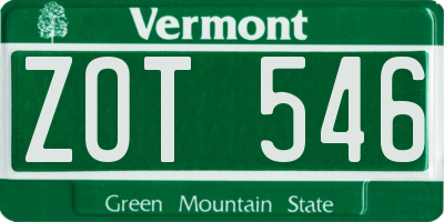 VT license plate ZOT546