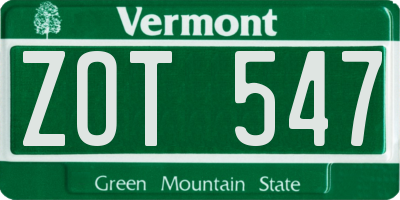 VT license plate ZOT547