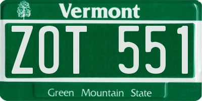 VT license plate ZOT551