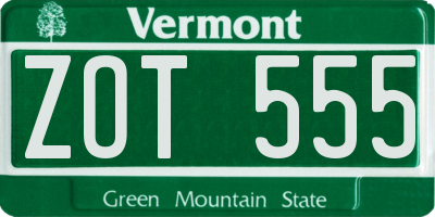 VT license plate ZOT555
