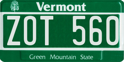 VT license plate ZOT560