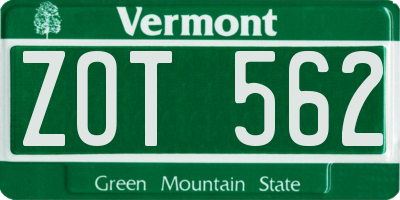 VT license plate ZOT562