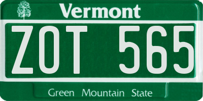 VT license plate ZOT565