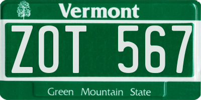 VT license plate ZOT567