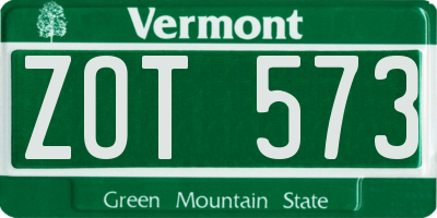 VT license plate ZOT573