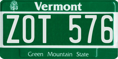 VT license plate ZOT576