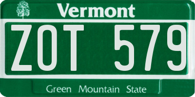 VT license plate ZOT579
