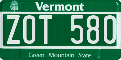 VT license plate ZOT580