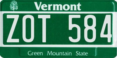 VT license plate ZOT584