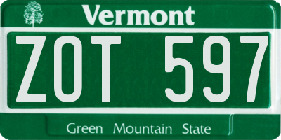 VT license plate ZOT597