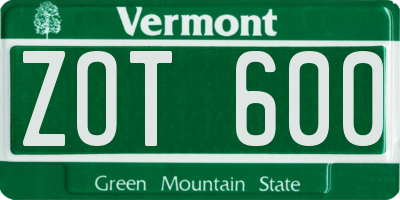 VT license plate ZOT600