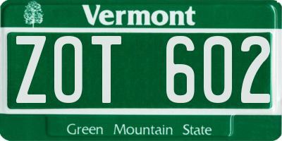VT license plate ZOT602