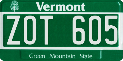 VT license plate ZOT605