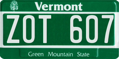VT license plate ZOT607