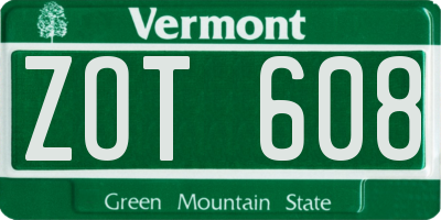 VT license plate ZOT608