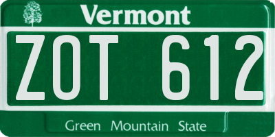 VT license plate ZOT612