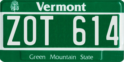 VT license plate ZOT614