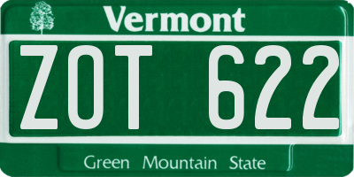 VT license plate ZOT622